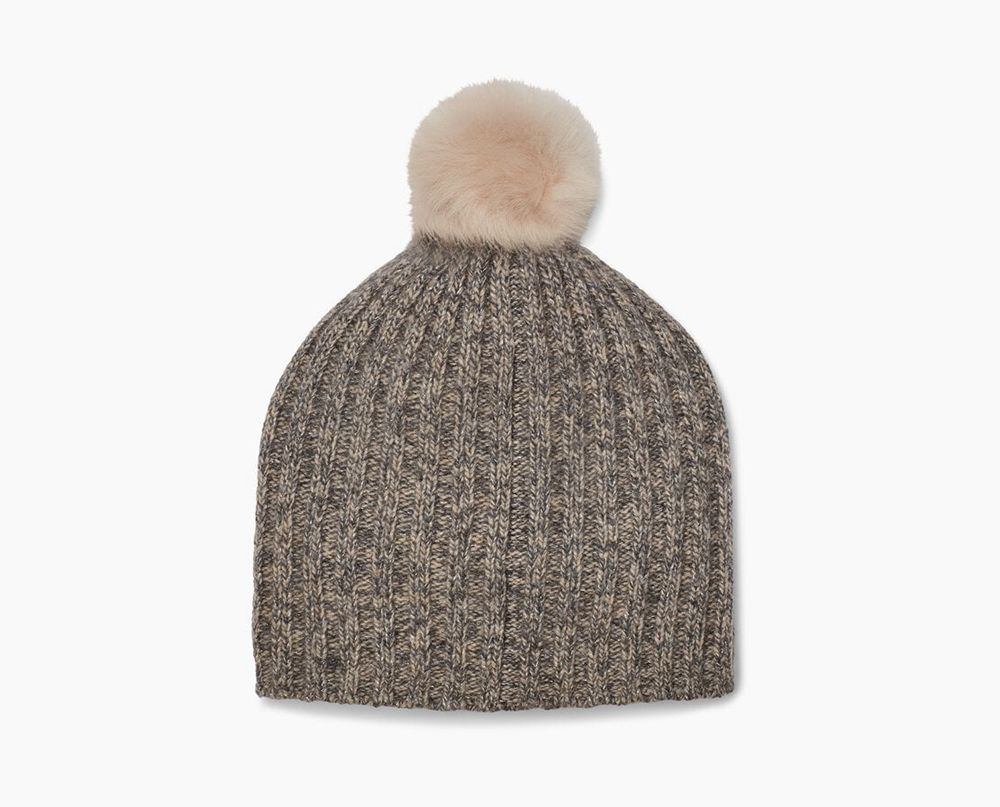 Ugg Beanies Womens - Ugg Pippa Rib Knit Pom Grey - 804WKYTIP